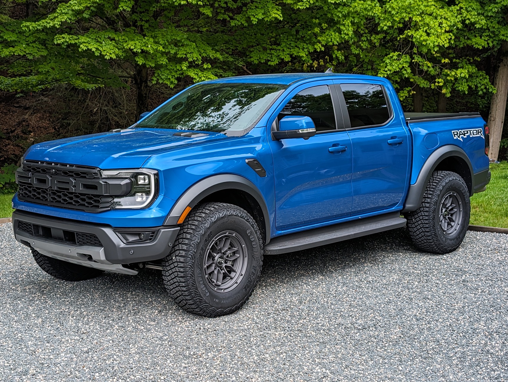 Ford Ranger New (Lighter) Shoes for the Raptor: RTR Evo 6 Satin Charcoal Wheels (17x9 +30) and Goodyear Territory MT 315/70-17 Tires PXL_20240525_194435596