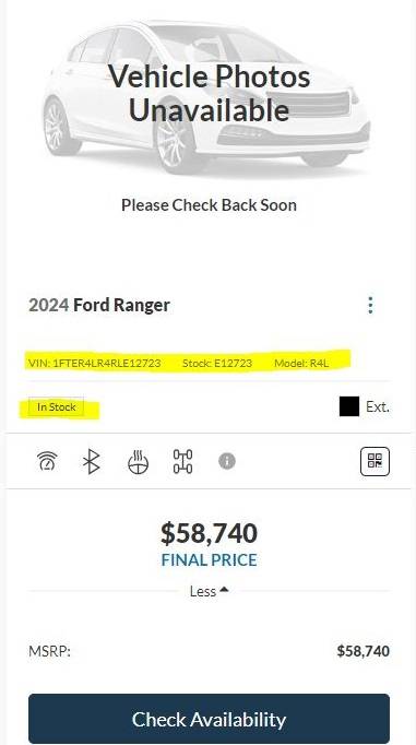 Ford Ranger Article states cosmetic issue with the hood of the 2024 ranger and required a manufacturing change to resolve. Vaughn Ford 6-6-24.JPG